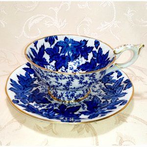 VINTAGE COALPORT CUP & SAUCER - BLUE & WHITE